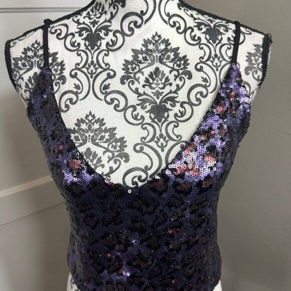 Le Superbe sequin purple cheetah print cropped adjustable spaghetti strap top - Picture 2 of 8